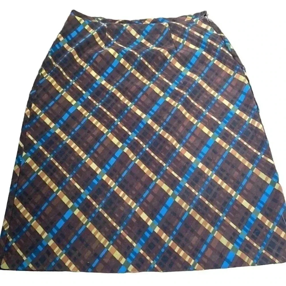 Vintage Clio Women's Plaid A-Line Knee Length Skirt Size 8 Multicolor 1009